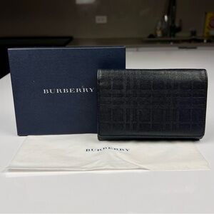 Burberry Nova Check Embossed Leather Trifold Wallet Black